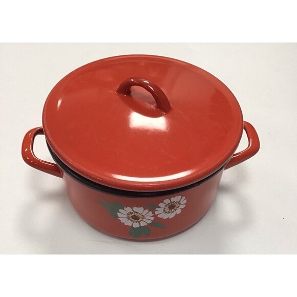 Westen Bessano Italy Vintage Lot Of 3 Red Farmhouse Enamel Pot/Pan/Lid ❤️ - Picture 3 of 9